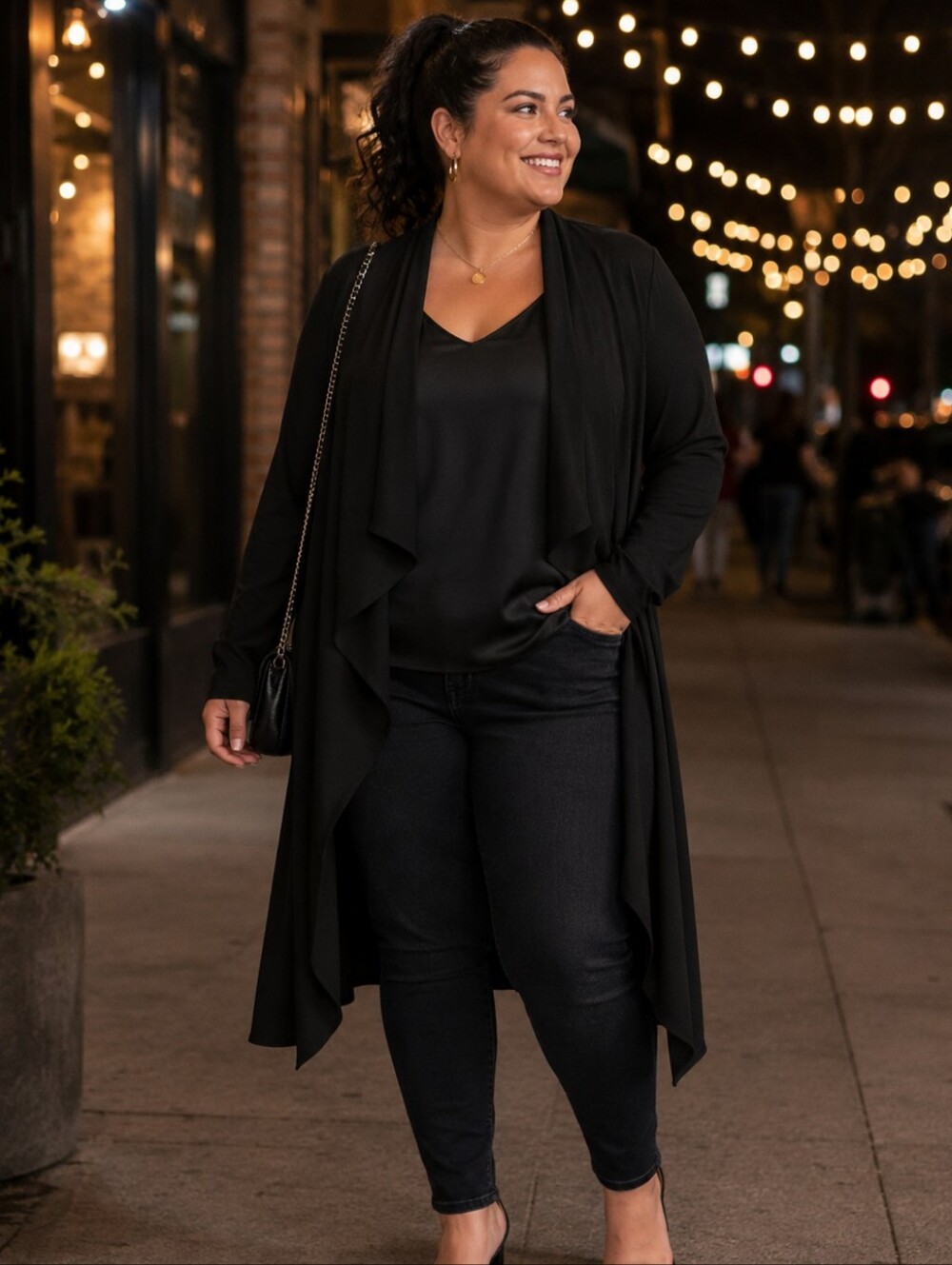 Rue + Plus Black Long Sleeve Lightweight Duster. In EUC